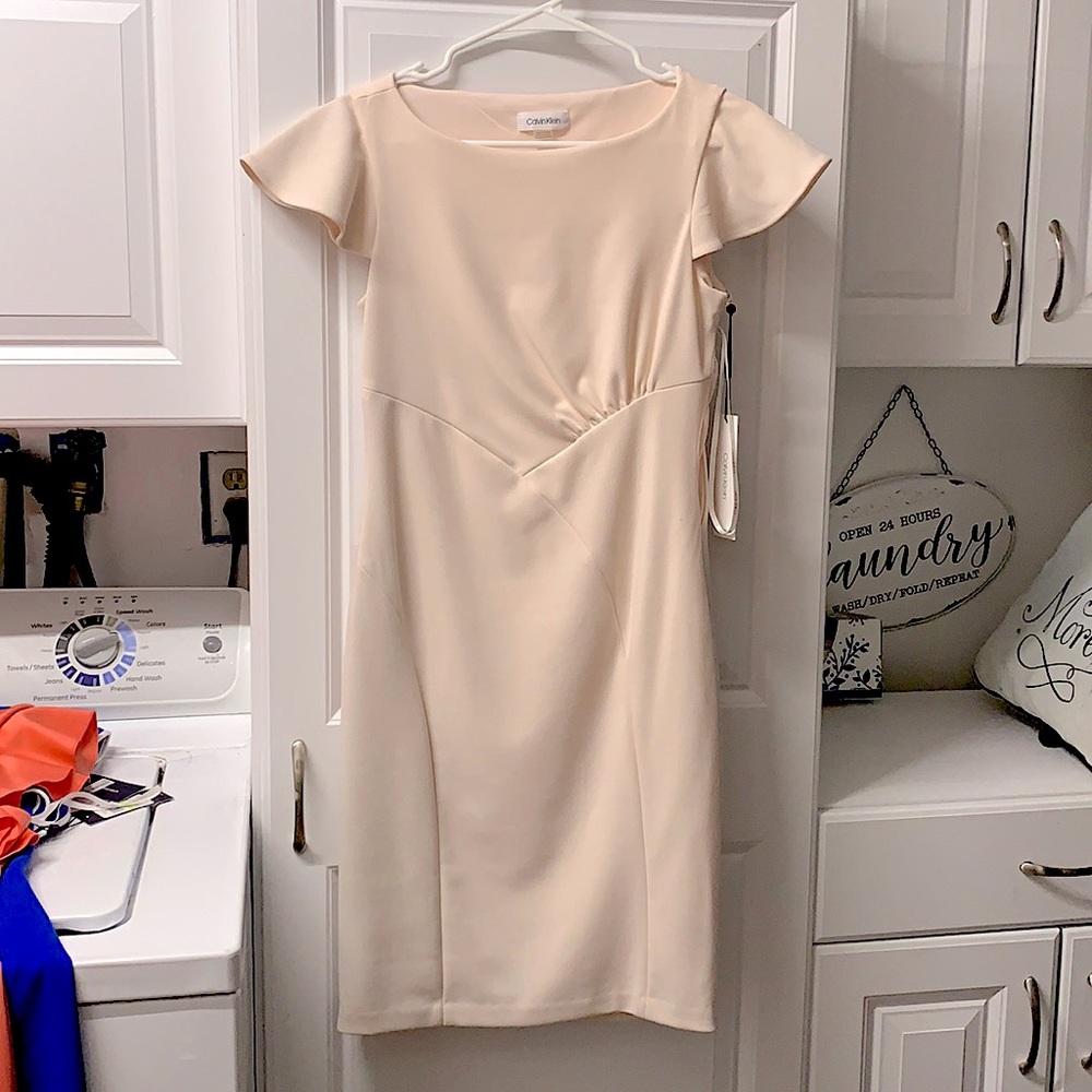 Calvin Klein light pink short ruffle sleeve dress